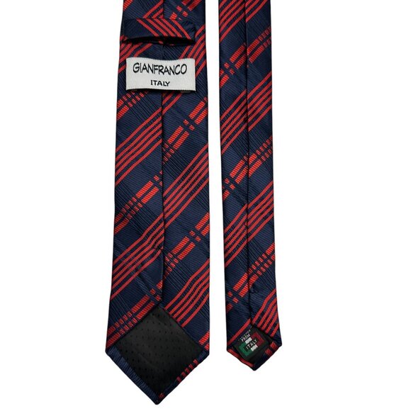 Gianfranco Italy Red & Navy Blue Striped Microfiber Mens Tie Business Work - Picture 3 of 7